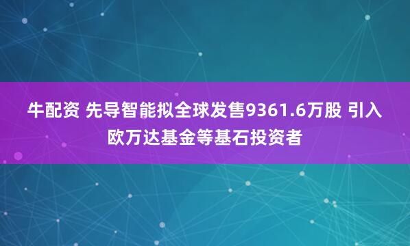 牛配资 先导智能拟全球发售9361.6万股 引入欧万达基金等基石投资者
